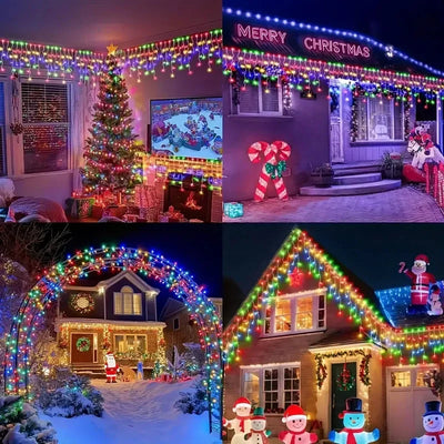 Rideau Solaire Glaçons LED Étanche Noël pour Avant-Toit