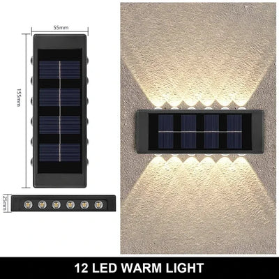 Applique Solaire Murale 12 LED Haut et Bas pour Balustrade