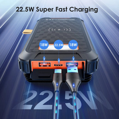 Power Bank Solaire 26800mAh Sans Fil 4 Câbles