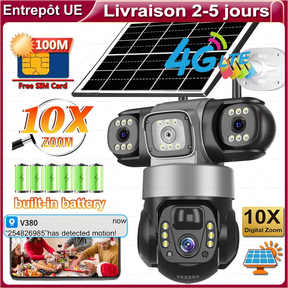 Caméra Solaire 4G 3 Objectifs PTZ Extérieure