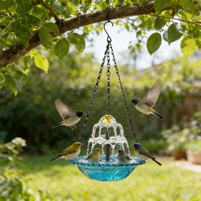 Fontaine Solaire Suspendue Cascade avec Mangeoire de Jardin