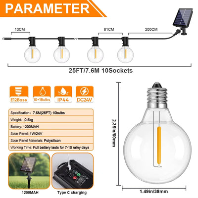 Guirlande Solaire Extérieure G40 LED Étanche Jardin Café