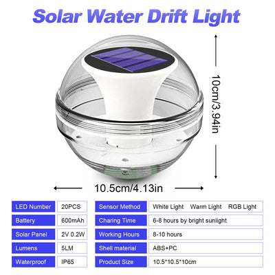 Lampe LED Solaire Flottante RVB IP65 Décoration Piscine Jacuzzi