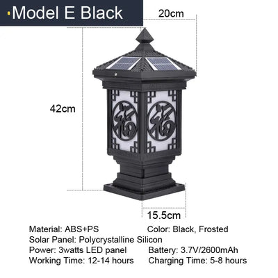 Lampe Solaire Pilier Jardin Décoration Étanche