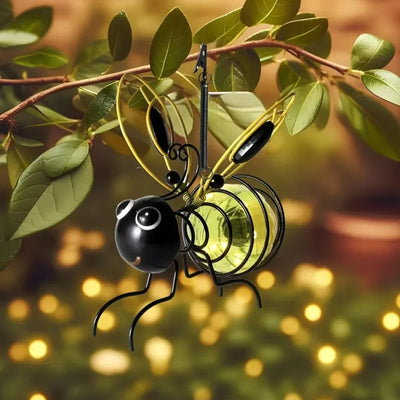 Lampe Solaire Décorative Jardin Abeille en Fer à Suspendre