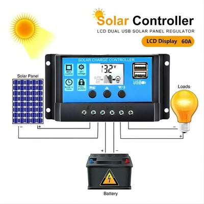 Régulateur Solaire PWM 100A 12V 24V LCD avec Minuterie