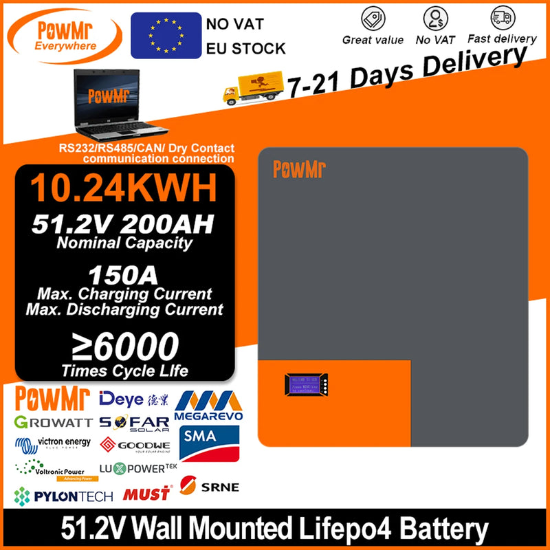 Batterie Solaire LiFePO4 51,2V 200Ah 10,24 kWh – rendement et puissance de sortie