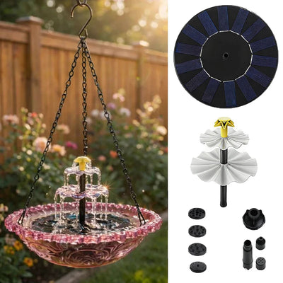 Fontaine Solaire Suspendue Bol en Verre avec Crochet