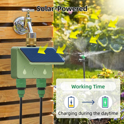 Programmateur d'arrosage solaire installé sur un robinet