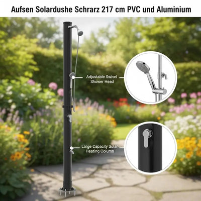 Douche Solaire Extérieure 217 cm Colonne PVC et Aluminium Noire