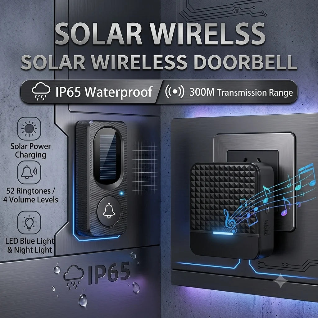 Sonnette Solaire Sans Fil Étanche à Énergie Cinétique