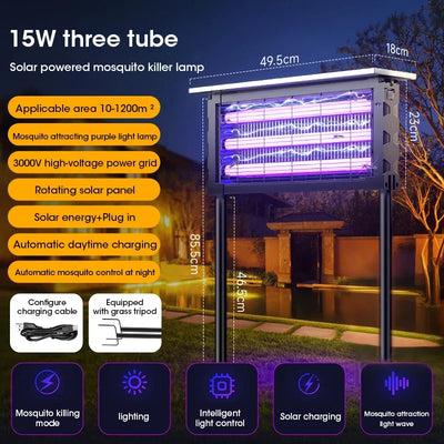 Lampe Solaire Anti-Moustique UV 395nm Étanche IPX5 Jardin