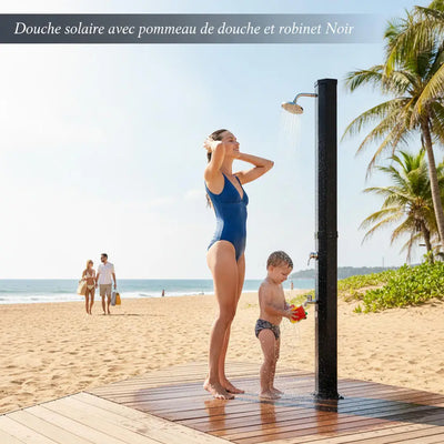 Douche Solaire Extérieure Colonne Noire Pommeau et Robinet