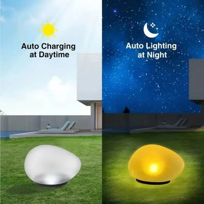 Lampe solaire galet blanc chaud pour jardin