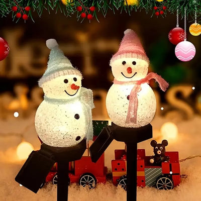 Décoration Solaire Noël Bonhomme de Neige LED Étanche