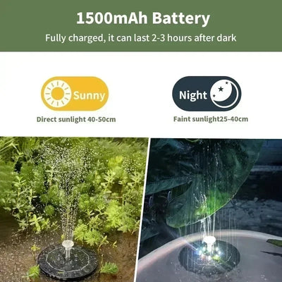 Fontaine Solaire Flottante LED avec Batterie 1200 mAh et 9 Buses