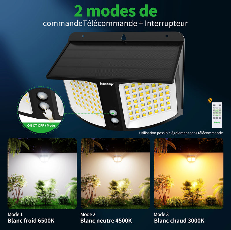 Lampadaire solaire avec détecteur radar 3 couleurs étanche IP65 pour jardin