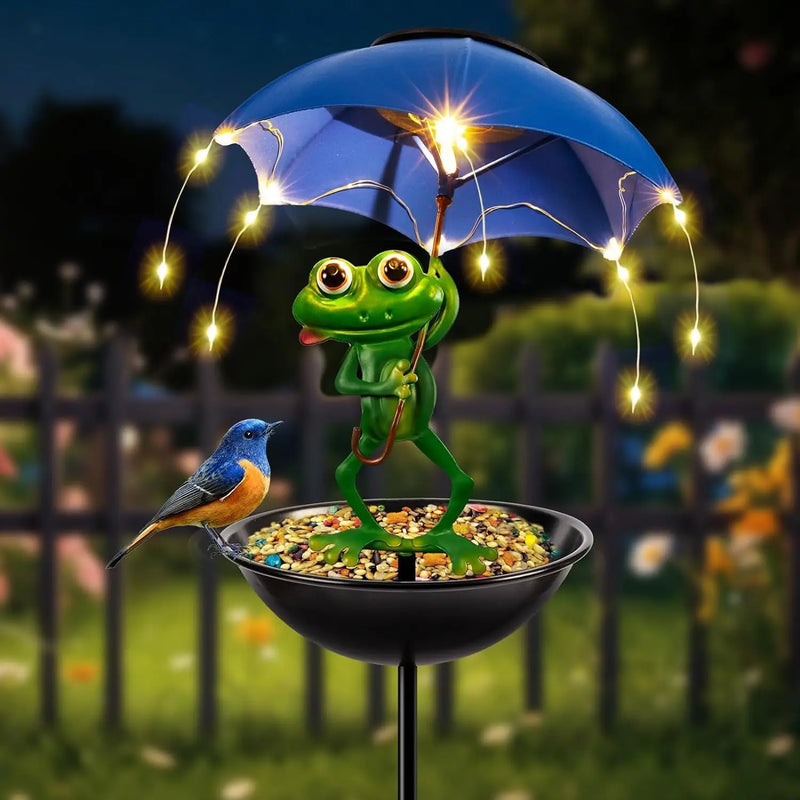 Statue Solaire Animaux Parapluie Lumineux avec Mangeoire