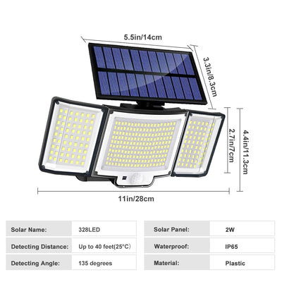 Réverbère Solaire LED 328 Capteur PIR Télécommande