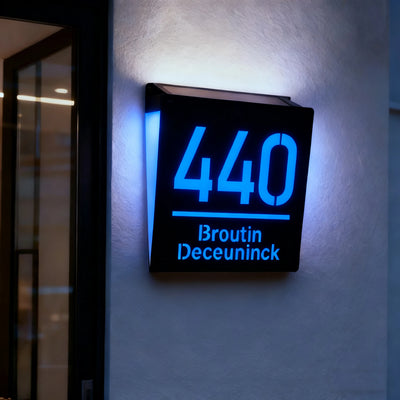 Plaque Numéro de Maison Solaire Découpe 3D Rétroéclairée 25 cm