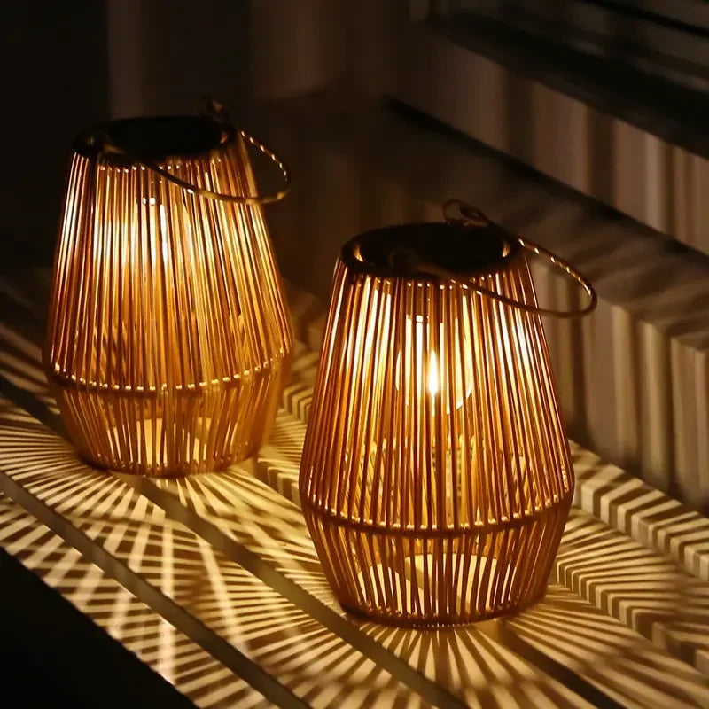 Lanterne Solaire Extérieure en Rotin Style Bohème, Décoration Jardin