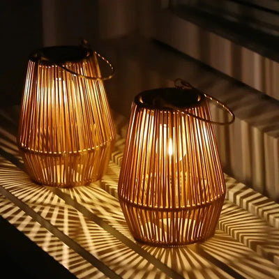 Lanterne Solaire Extérieure en Rotin Style Bohème, Décoration Jardin