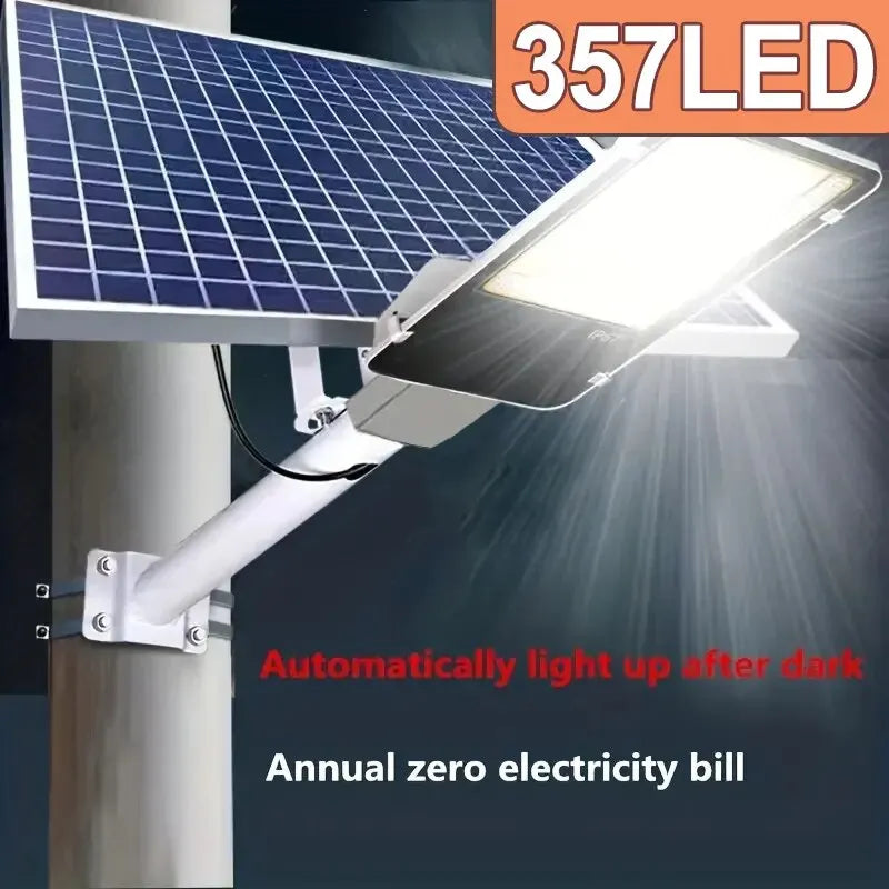 Réverbère solaire 357 LED 6500K étanche IP65 pour extérieur
