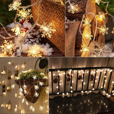 Lampe Solaire Flocon de Neige 62 LED Étanche Arbre de Noël