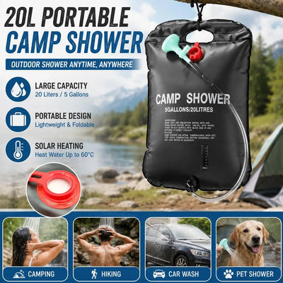 Sac de Douche Solaire 20 L avec Tuyau et Pulvérisateur
