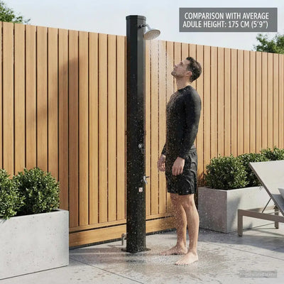 Douche Solaire Extérieure Colonne Noire Pommeau et Robinet