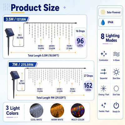 Guirlande Solaire Extérieure Rideau Lumineux LED