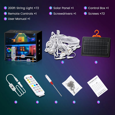 Guirlande Solaire Extérieur RGB pour Avant-Toit 15 à 60 m