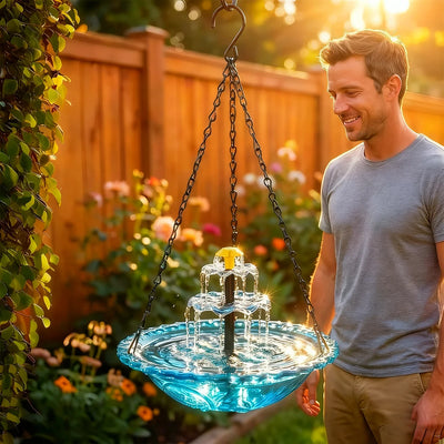 Fontaine Solaire Suspendue Bol en Verre avec Crochet