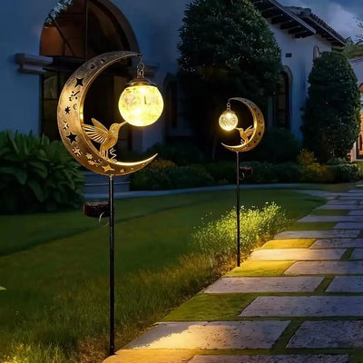 Lampe Solaire Colibri Lune et Étoiles en Fer pour Jardin