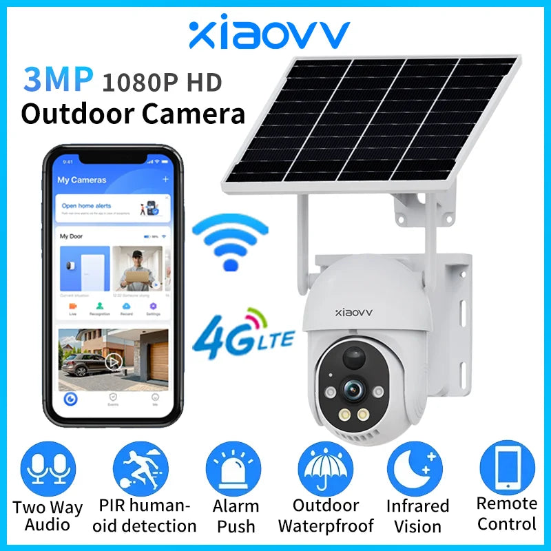 Camera solaire sans fil double objectif a suivi auto