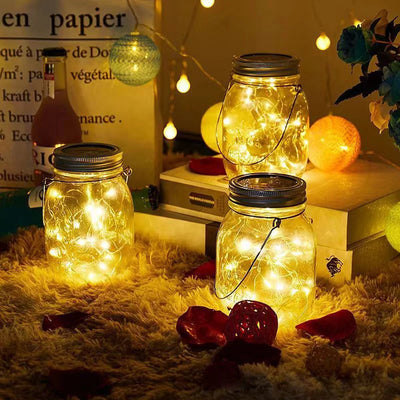 Guirlande Solaire Couvercle Bocal LED Étanche Fée Jardin