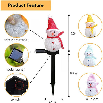 Piquet Solaire Noël Bonhomme de Neige LED Blanc Chaud