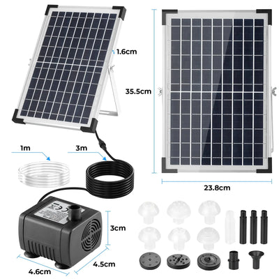 Fontaine Solaire 12 W 190 L/h pour Bassin avec 9 Buses
