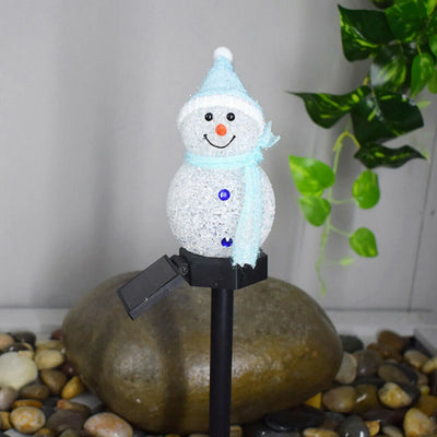 Piquet Solaire Bonhomme de Neige LED Bleu Décoration Noël