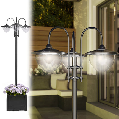 Lampadaire Solaire Outsunny 3 Têtes 189 cm avec Jardinière