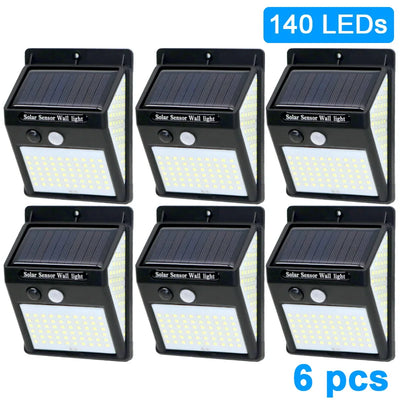 Applique Solaire Murale 140 LED 3 Faces Détecteur de Mouvement