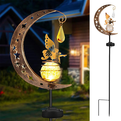 Piquet Solaire Jardin Globe Verre Craquelé Lune Décoratif