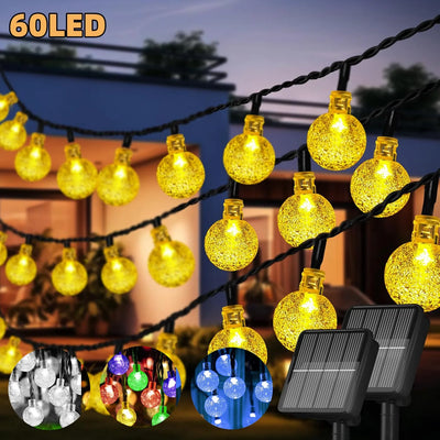 Guirlande Solaire Extérieur Globe Cristal 60 LED, 8 Modes IP65