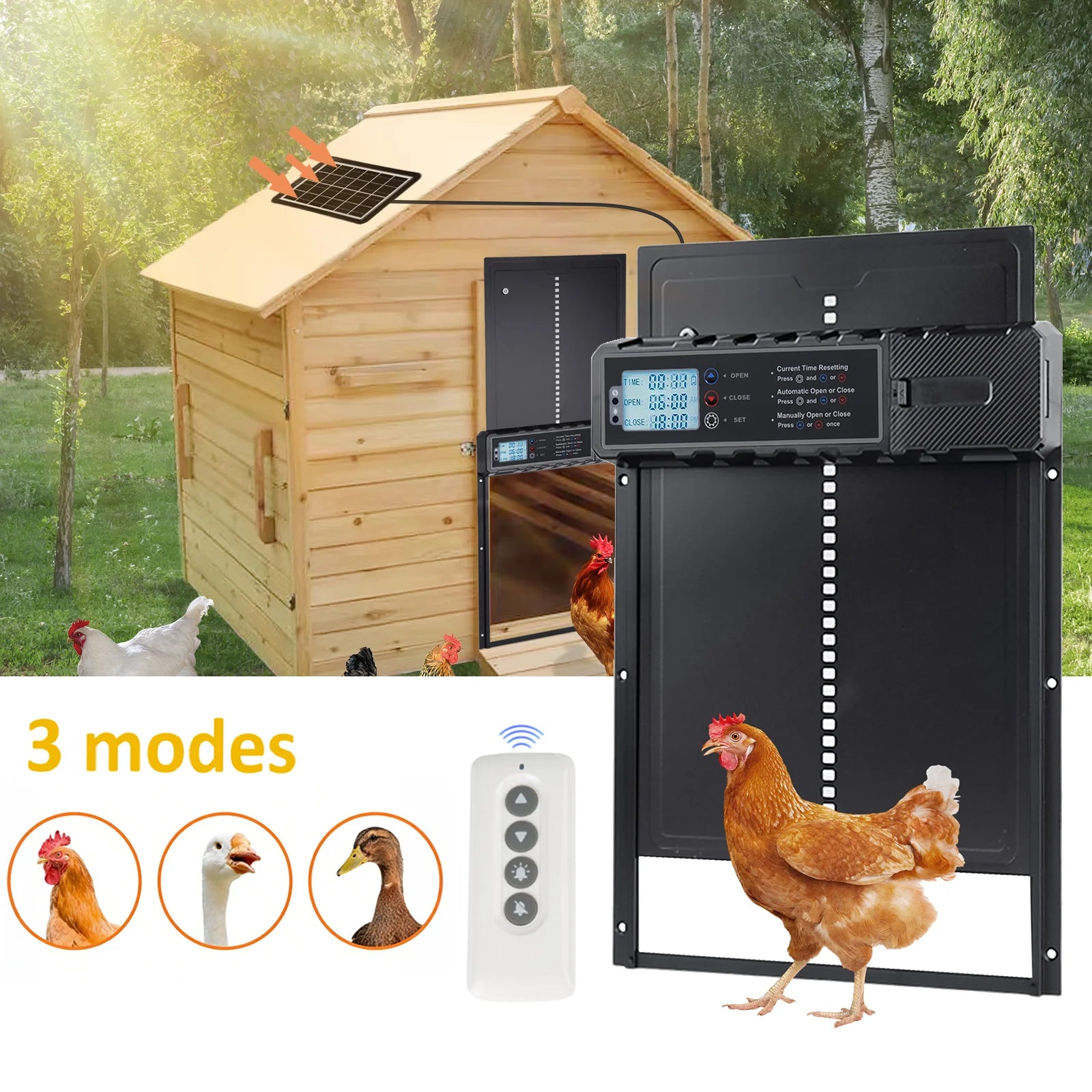 Porte Automatique de Poulailler Solaire Aluminium Trois Modes Étanche