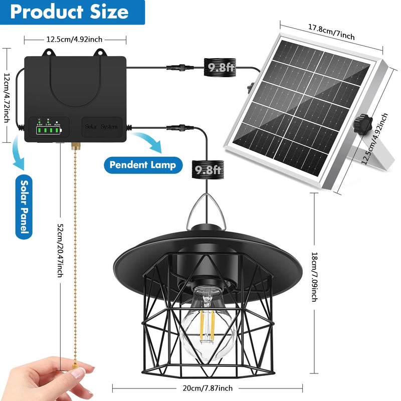Lampe solaire suspendue vintage avec cordon pour abri de jardin