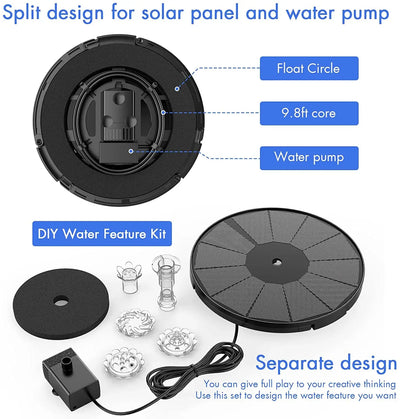 Pompe à Eau Solaire 3,5W Fontaine Flottante 6 Buses pour Jardin