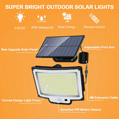 Projecteur Solaire LED 318 Détecteur Mouvement Extérieur