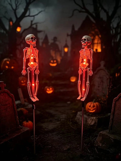 Lampe Solaire Halloween Chauve-Souris et Squelette 3D à Piquet