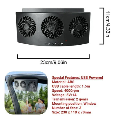 Ventilateur Solaire de Voiture 3 Têtes