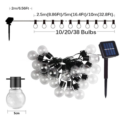 Guirlande Solaire Extérieur Guinguette Globe 38 Ampoules LED